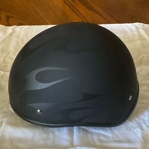 Matte Black Half Helmet with Subtle Flame Graphics